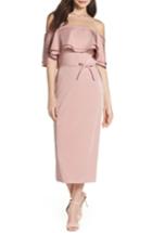 Women's Ieena For Mac Duggal Ruffle Off The Shoulder Tea Length Dress - Pink
