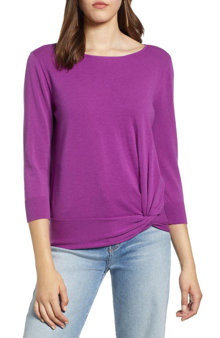 Women's Halogen Front Twist Sweater - Purple