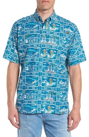 Men's Reyn Spooner Hawaiian Sports Classic Fit Pullover Sport Shirt - Blue