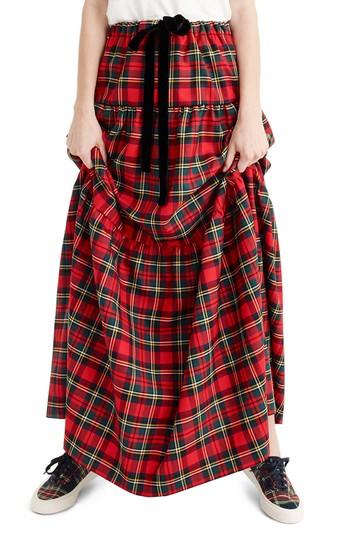 Women's J.crew Tartan Plaid Tiered Maxi Skirt, Size - Red