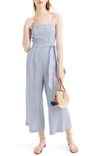 Women's J.crew Stripe Linen Tie Waist Jumpsuit