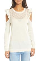 Women's Hinge Ruffle Cold Shoulder Sweater, Size - Ivory