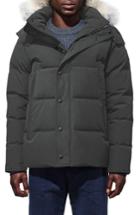 Men's Canada Goose Wyndham Slim Fit Genuine Coyote Fur Trim Down Jacket, Size - Grey