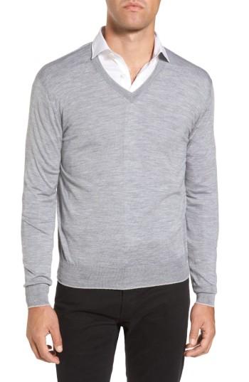 Men's Eleventy Merino Wool & Silk Tipped Sweater, Size - Grey