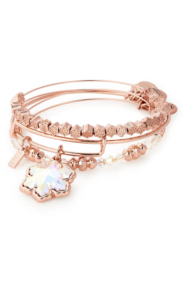 Women's Alex And Ani Snowflake Set Of 3 Adjustable Wire Bangles