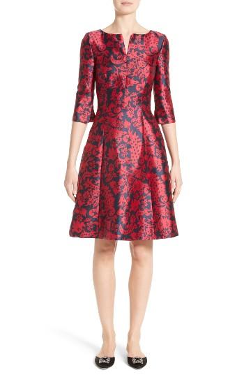 Women's Oscar De La Renta Print Mikado Fit & Flare Dress