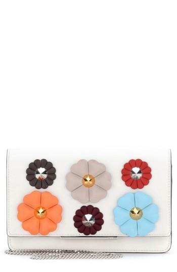 Women's Fendi Flowerland Leather Wallet On A Chain -