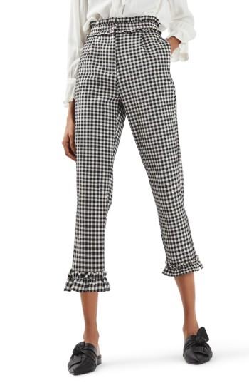 Women's Topshop Gingham Ruffle Trousers Us (fits Like 0-2) - Black