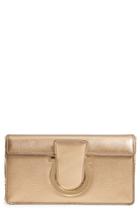 Salvatore Ferragamo Gancio Metallic Leather Clutch - Metallic