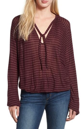 Women's Lucky Brand Tie Neck Stripe Top - Purple