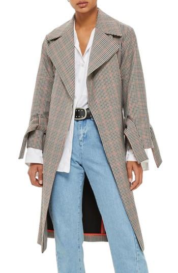 Women's Topshop Check Wrap Trench Coat Us (fits Like 0-2) - Black