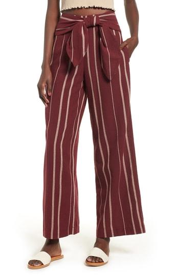 Women's Moon River Stripe Tie Waist Pants - Burgundy