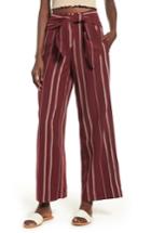 Women's Moon River Stripe Tie Waist Pants - Burgundy