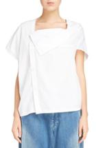 Women's Y's By Yohji Yamamoto Two Way Asymmetrical Button Top - White