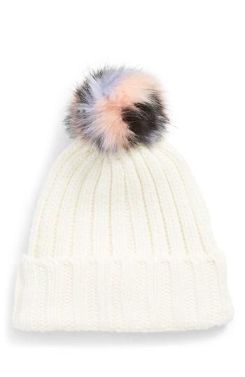 Women's Bp. Multicolored Faux Fur Pompom Beanie - White