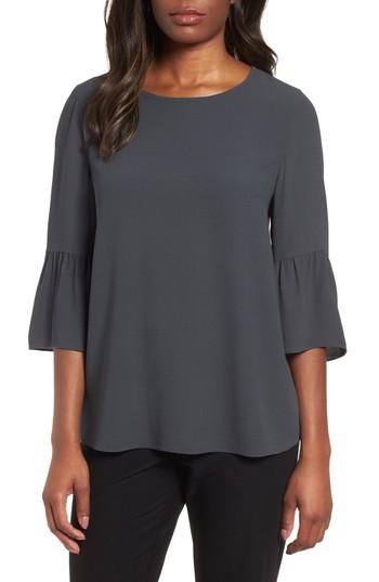 Women's Eileen Fisher Ruffled Sleeve Silk Top - Grey