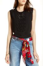 Women's Halogen Lace Detail Stretch Crepe Tank Top - Black