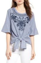 Women's Bishop + Young Embroidered Tie Front Blouse - Blue