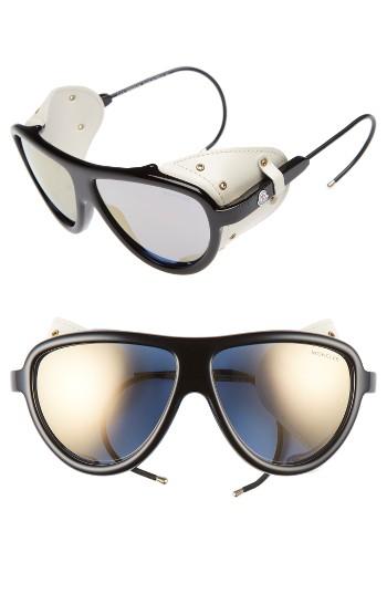 Women's Moncler 57mm Mirrored Shield Sunglasses - Black/ Gunmetal/ Violet Mirror