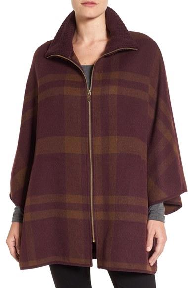 Women's Via Spiga Zip Front Plaid Cape - Red