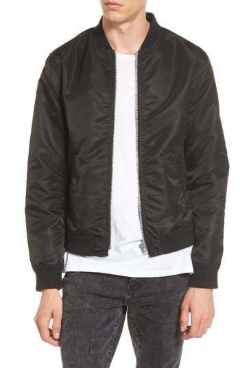 Men's Frame Mixed Media Bomber Jacket - Black