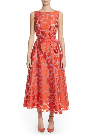 Women's Lela Rose Bow Waist Tea Length Dress - Red