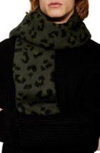 Men's Topman Leopard Print Woven Scarf, Size - Green