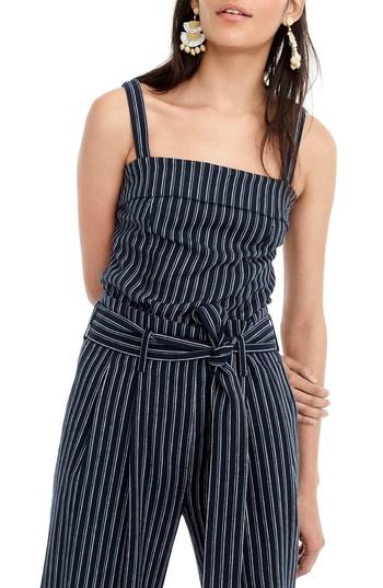 Women's J.crew Turnover Stripe Linen & Cotton Top - Blue