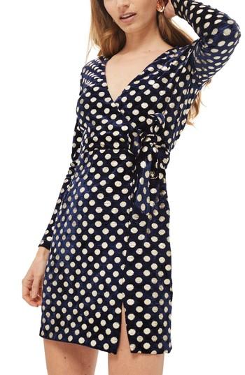 Women's Topshop Foil Spot Wrap Dress Us (fits Like 0) - Blue