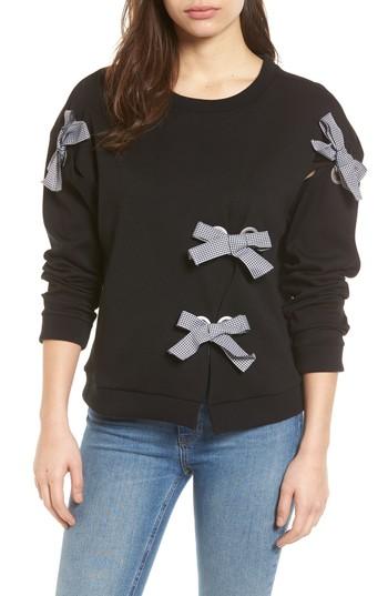 Women's Halogen Grommet Bow Sweatshirt - Black