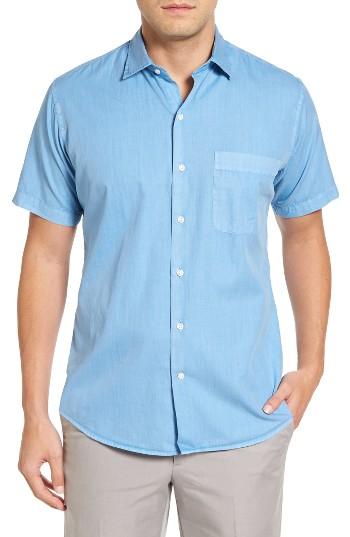 Men's Peter Millar Seaside Washed Sport Shirt, Size - Blue
