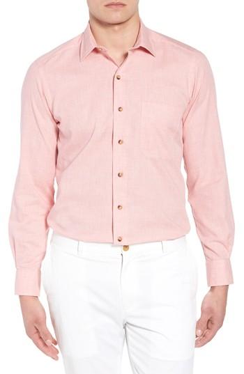 Men's David Donahue Regular Fit Garment Washed Melange Sport Shirt - Pink