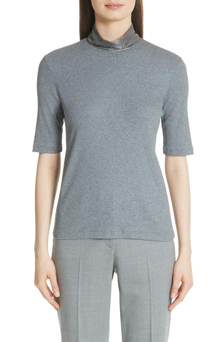 Women's Fabiana Filippi Beaded Mock Neck Top Us / 40 It - Grey