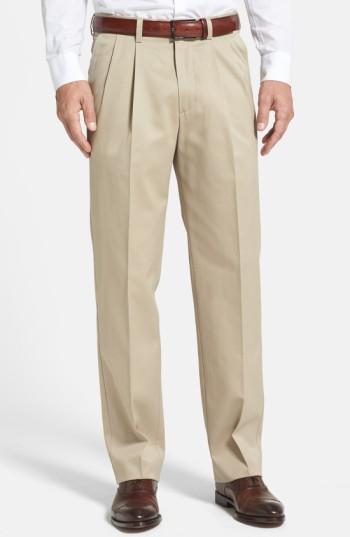 Men's Nordstrom Men's Shop 'classic' Smartcare(tm) Relaxed Fit Double Pleated Cotton Pants X 30 - Beige (online Only)