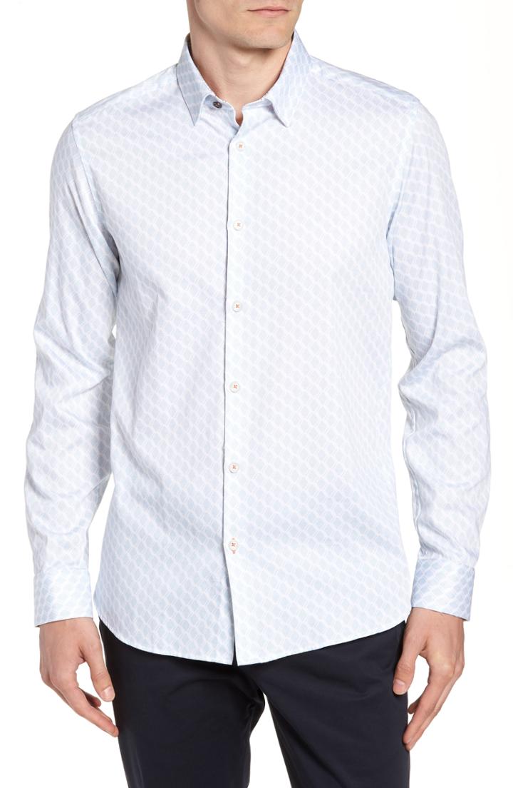 Men's Ted Baker London Pimlitt Geo Pattern Sport Shirt (xl) - Blue