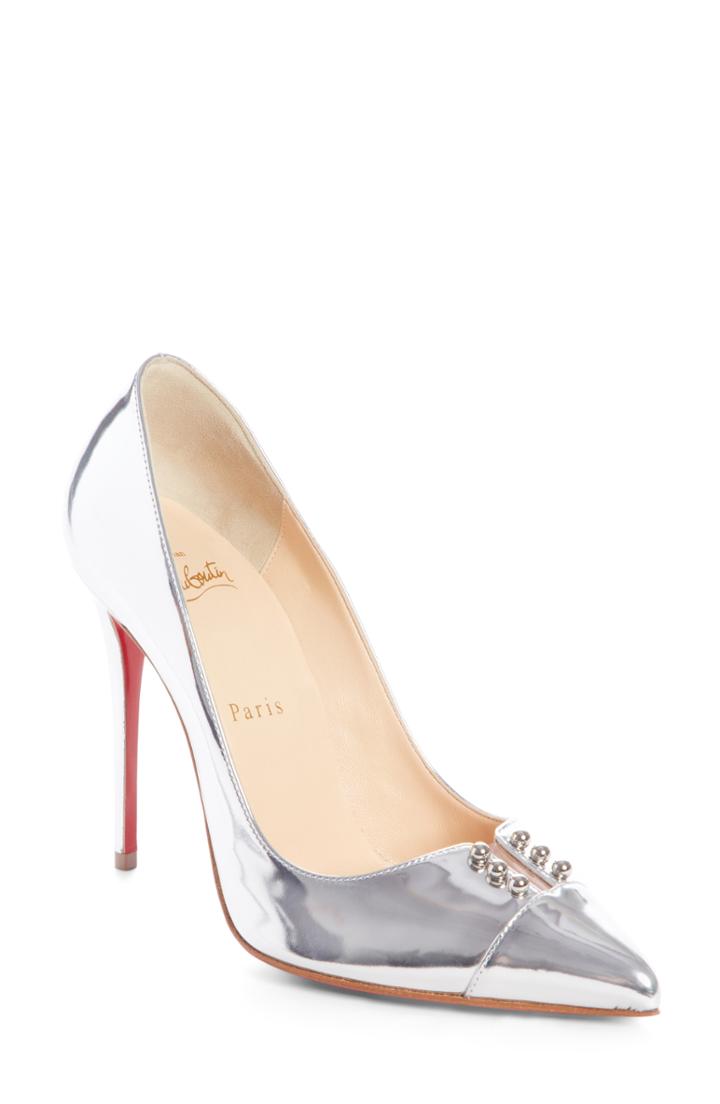 Women's Christian Louboutin Predu Studded Cap Toe Pump .5us / 37.5eu - Metallic