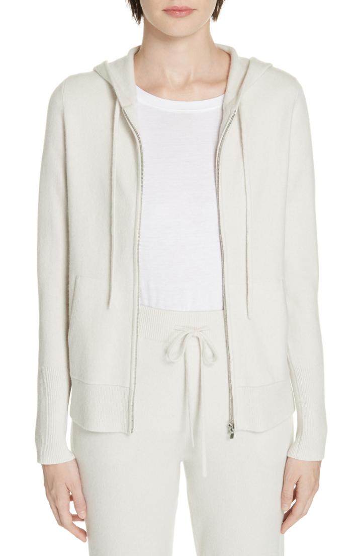 Women's Nordstrom Signature Cashmere Blend Zip Front Hoodie - Ivory