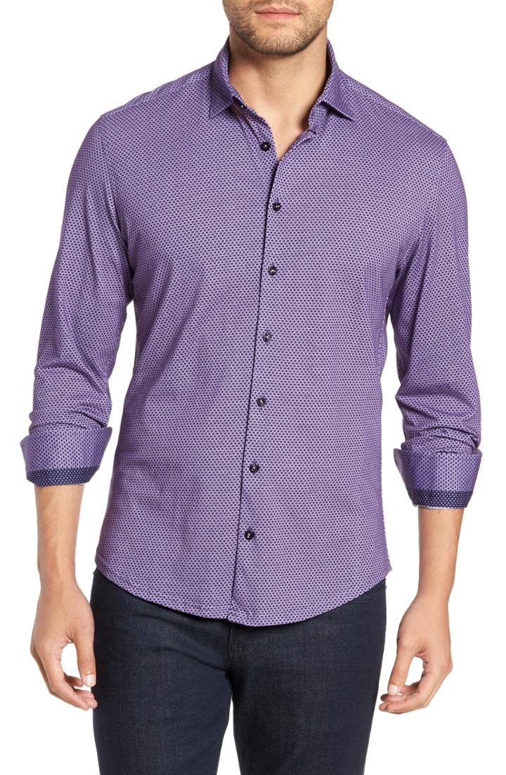 Men's Stone Rose Trim Fit Honeycomb Print Knit Sport Shirt, Size - Purple