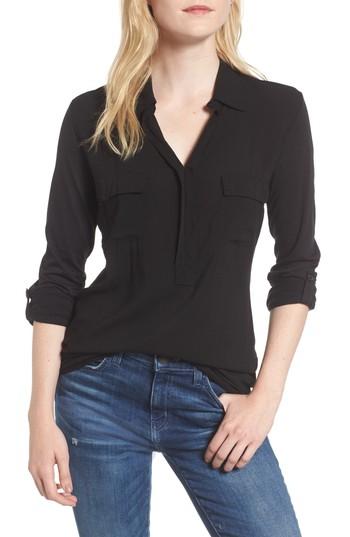 Women's Splendid Mixed Media Blouse - Black
