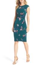 Women's Eliza J Cap Sleeve Floral Print Sheath Dress - Green