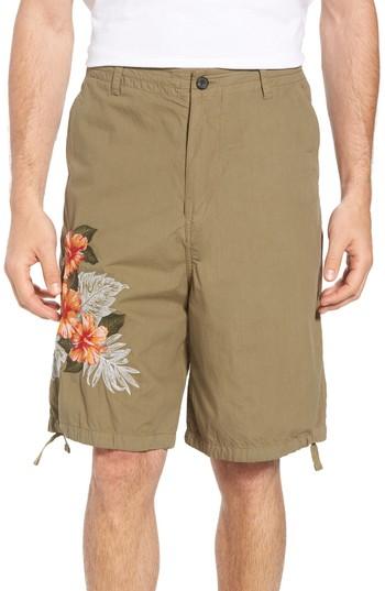 Men's French Connection Embroidered Poplin Shorts - Green
