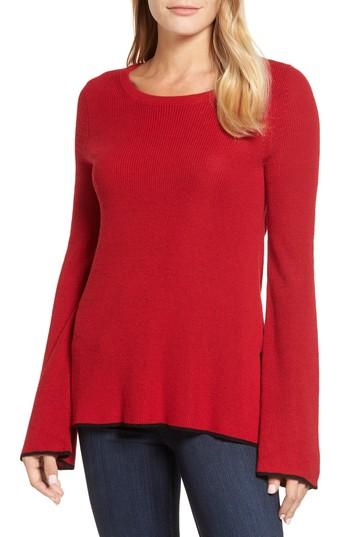 Petite Women's Vince Camuto Tipped Bell Sleeve Sweater, Size P - Red