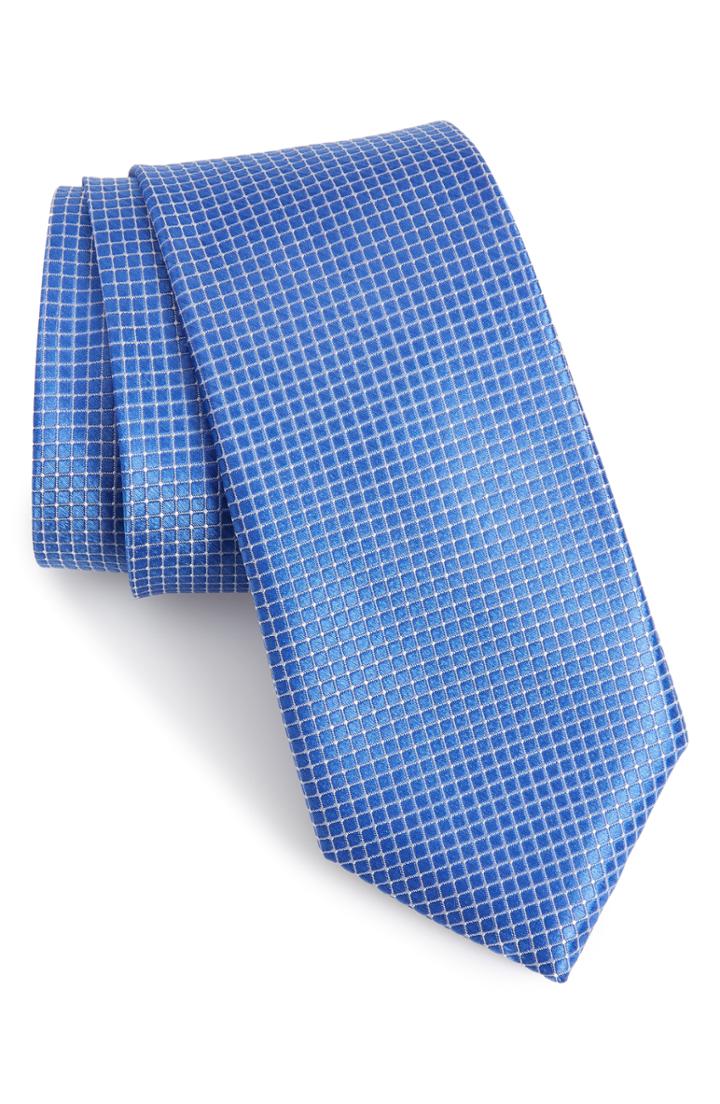Men's Nordstrom Men's Shop Kensington Check Silk Tie, Size - Blue