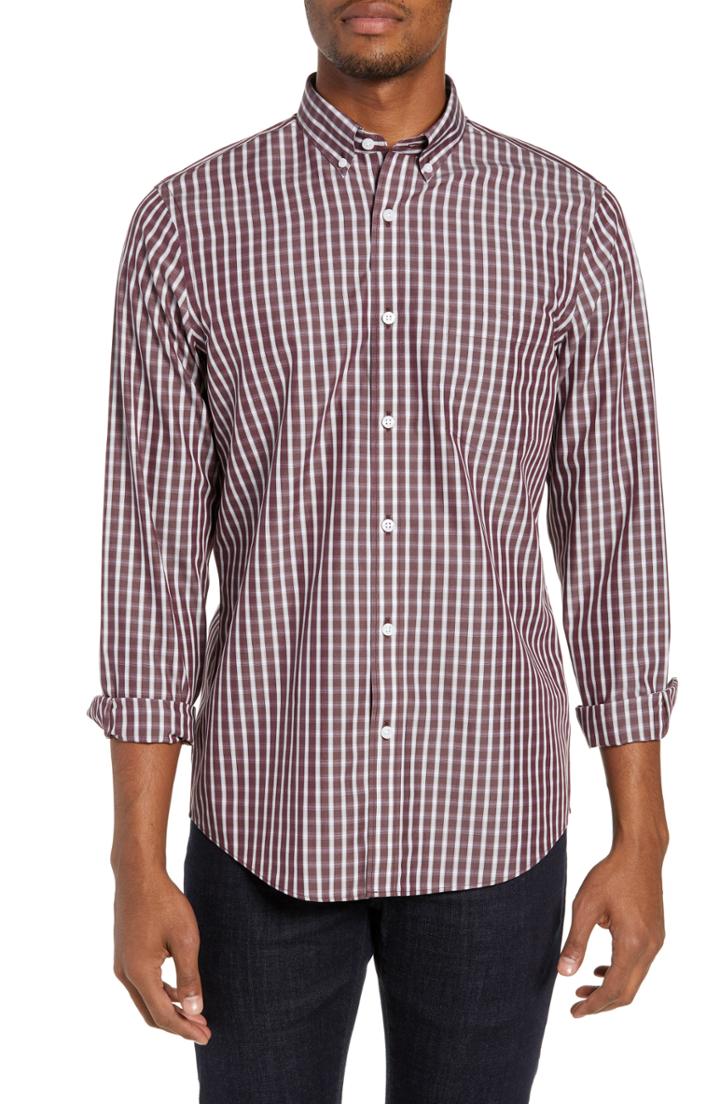 Men's Nordstrom Men's Shop Regular Fit Non-iron Check Sport Shirt - Burgundy