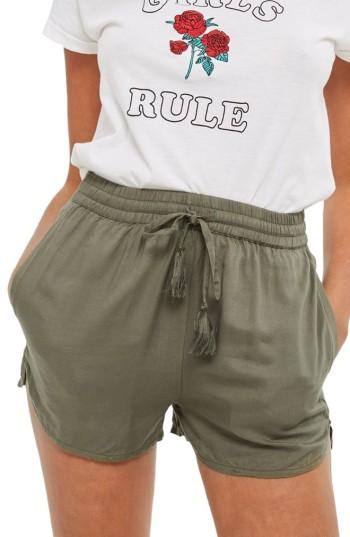 Women's Topshop Tassel Tie Beach Shorts Us (fits Like 2-4) - Green