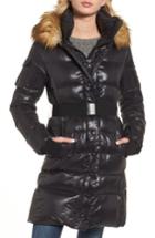 Women's Sam. Chalet Hooded Puffer Coat With Faux Fur Trim - Grey