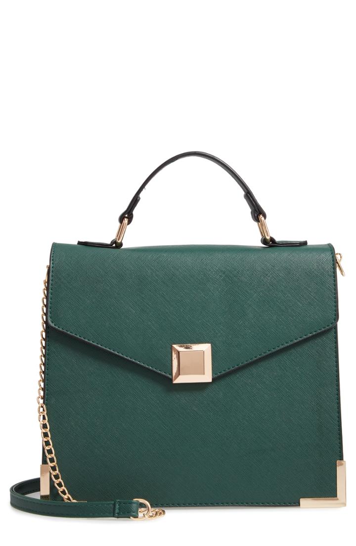 Yoki Bags Square Faux Leather Satchel - Green