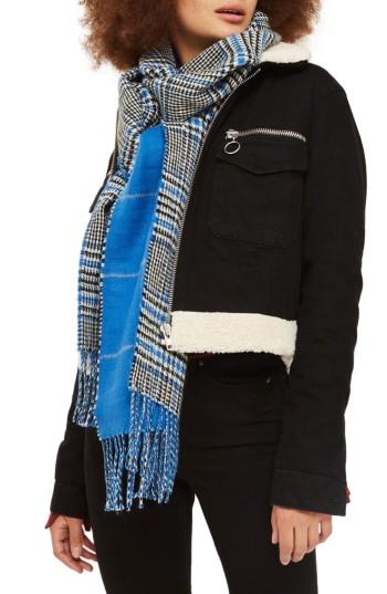 Women's Topshop Double Face Plaid Scarf, Size - Blue