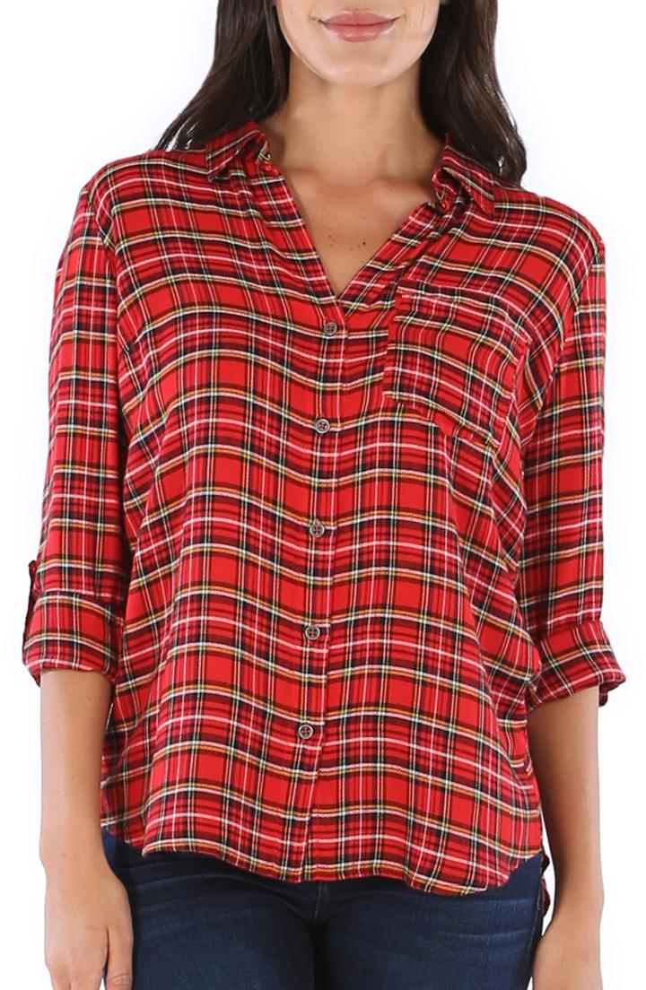 Women's Kut From The Kloth Carine Plaid Button-up Shirt - Red