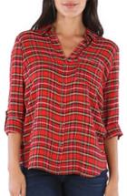 Women's Kut From The Kloth Carine Plaid Button-up Shirt - Red